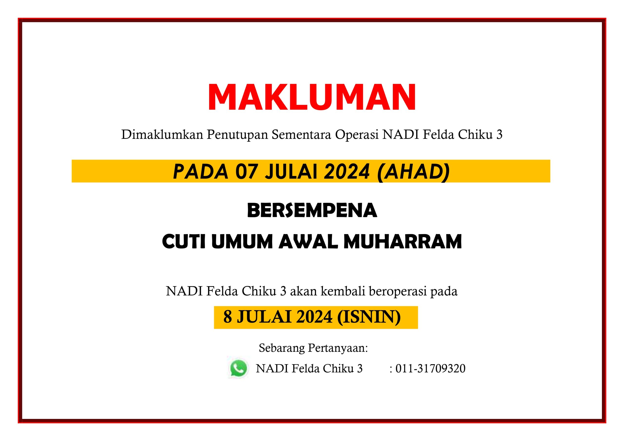 NOTIS TUTUP PEDi AWAL MUHARRAM page 0001